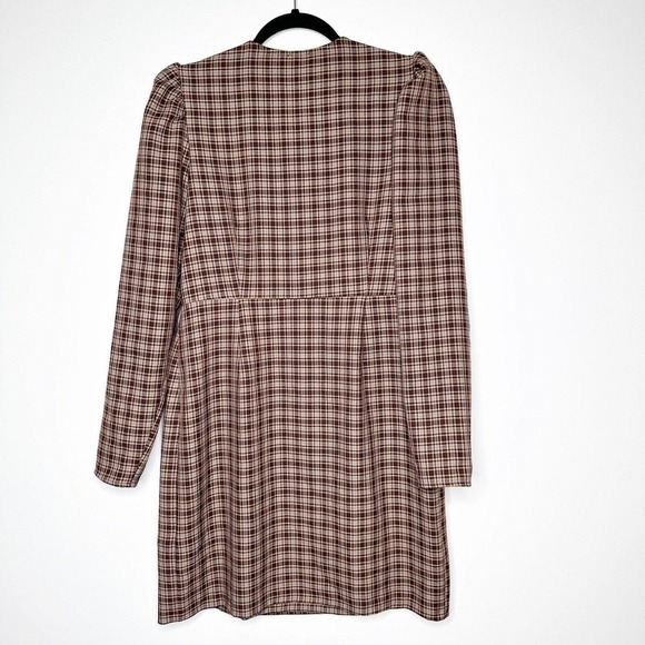 NWT River Island Check Wrap Blazer Dress Women's Heart Buttons Brown Size 12 - Picture 3 of 7